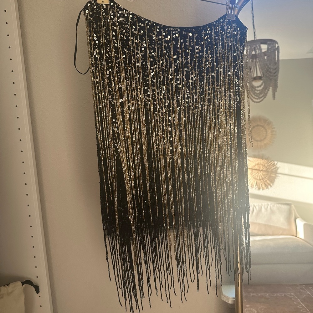 Nasty Gal Black Skirt with Gold Sequins